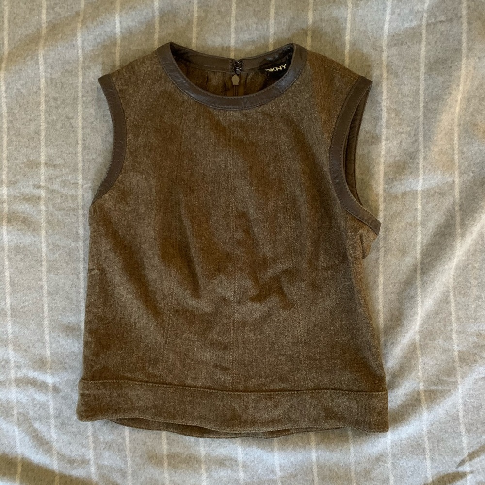 Vintage DKNY wool/leather sleeveless top 4P